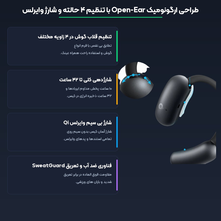 هندزفری بلوتوثی انکر Anker مدل Soundcore AeroFit 2 A3874 5 شارژدهی و قابلیت های کاربردی هندزفری انکر مدل AeroFit 2