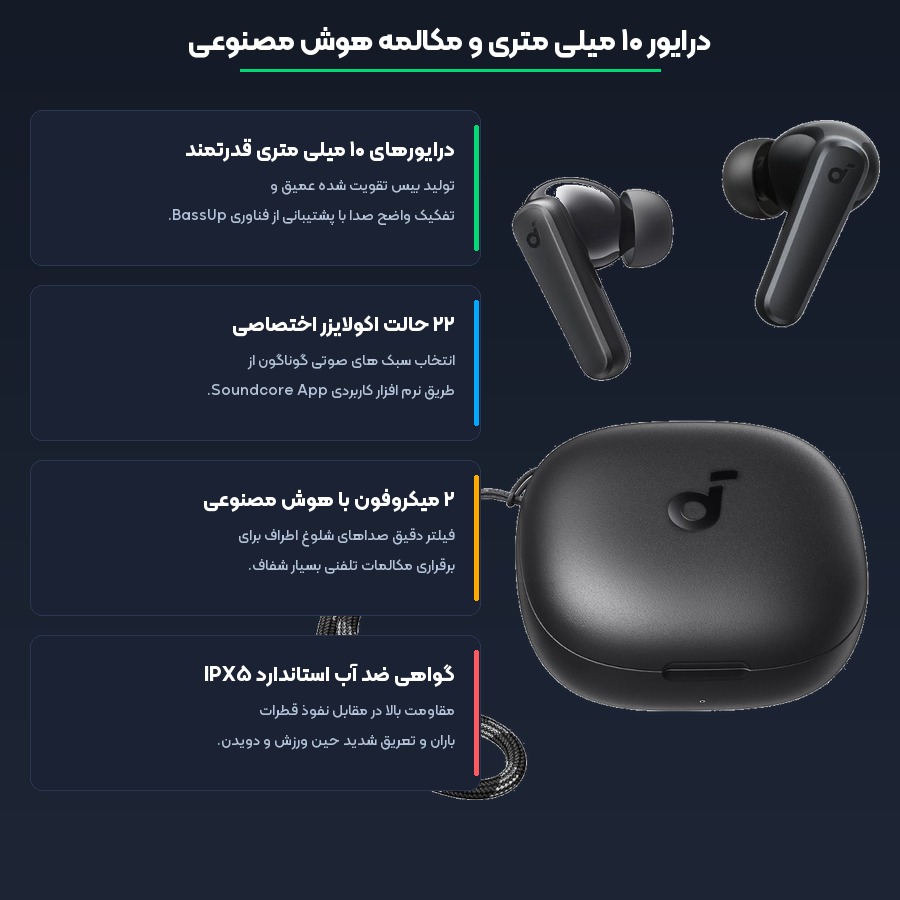 هندزفری بی سیم انکر Anker مدل Soundcore R50i A3949 4 مشخصات فنی و فناوری های کلیدی هندزفری انکر مدل Soundcore R50i