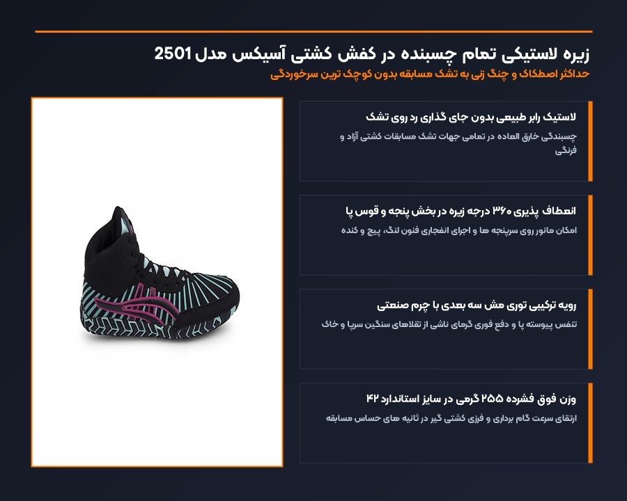 کفش کشتی حرفه ای لغزش گیر آسیکس Asics مدل 2501 4 زیره لاستیکی تمام چسبنده در کفش کشتی آسیکس مدل 2501