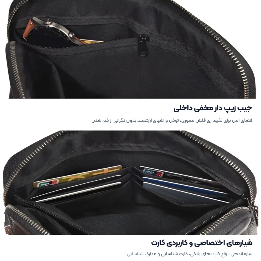 کیف دستی ضد سرقت قفل دار ویوو WIWU مدل Alpha Anti-Theft Clutch Bag 4 جیب زیپ دار مخفی و شیارهای کارت کیف دستی ضد سرقت ویوو