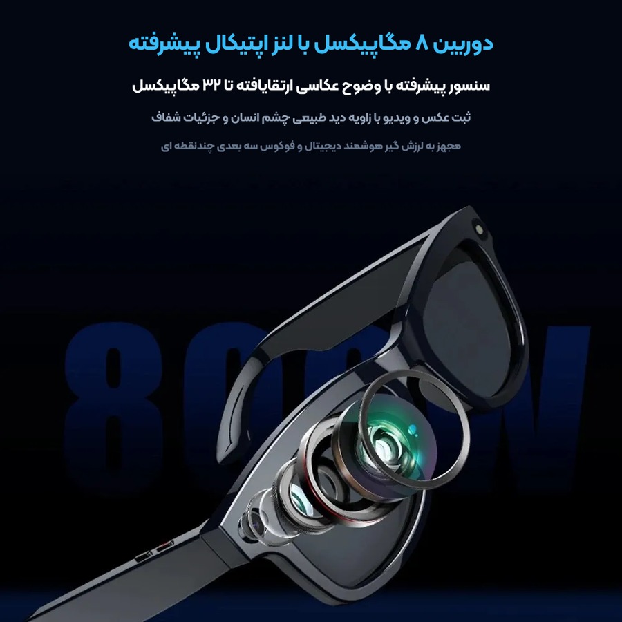 عینک هوشمند دوربین دار و هوش مصنوعی جنریک Generic مدل Smart AI Glasses M01 Pro 4 دوربین ۸ مگاپیکسل عینک هوشمند دوربین دار M01 Pro