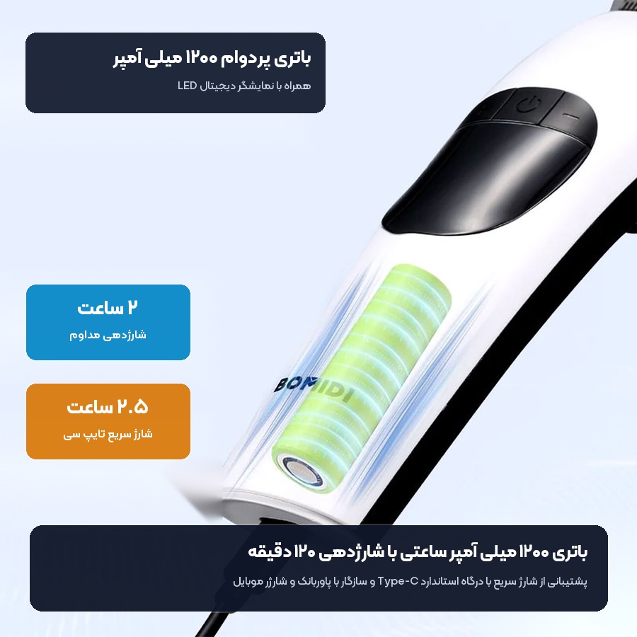 باتری ۱۲۰۰ میلی آمپر ساعتی ماشین اصلاح شیائومی بومیدی L1