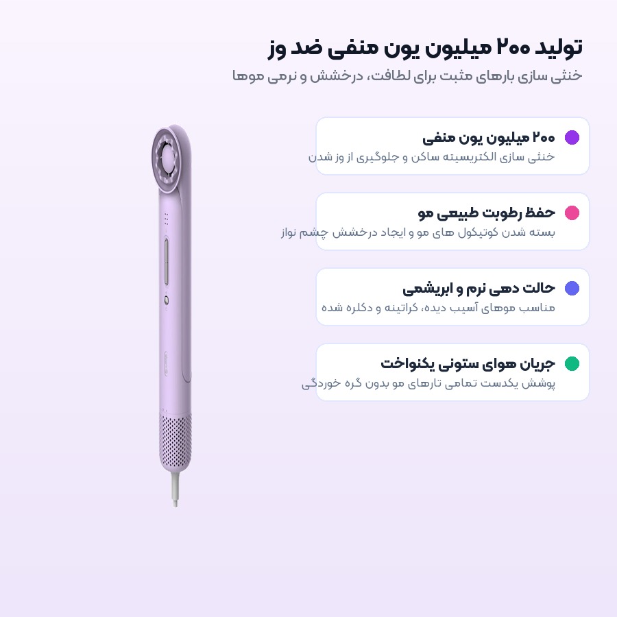 سشوار درما Deerma مدل CF35 6 فناوری یون منفی و ضد وز در سشوار درما