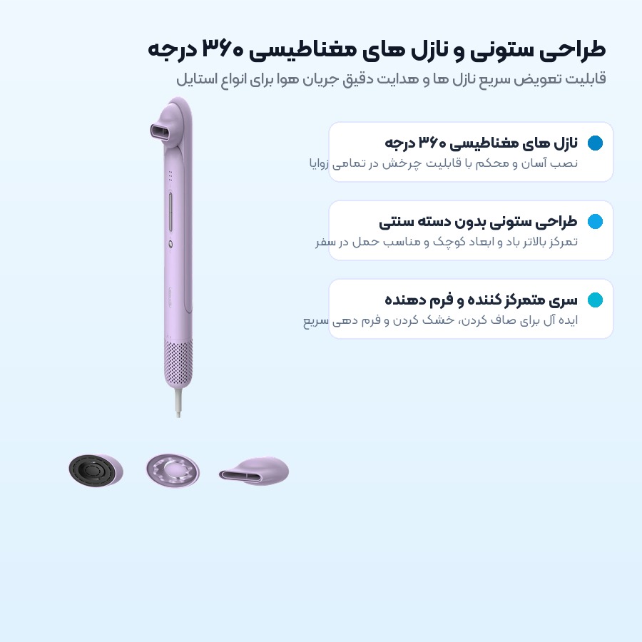 سشوار درما Deerma مدل CF35 7 طراحی ستونی و سری های مغناطیسی در سشوار درما