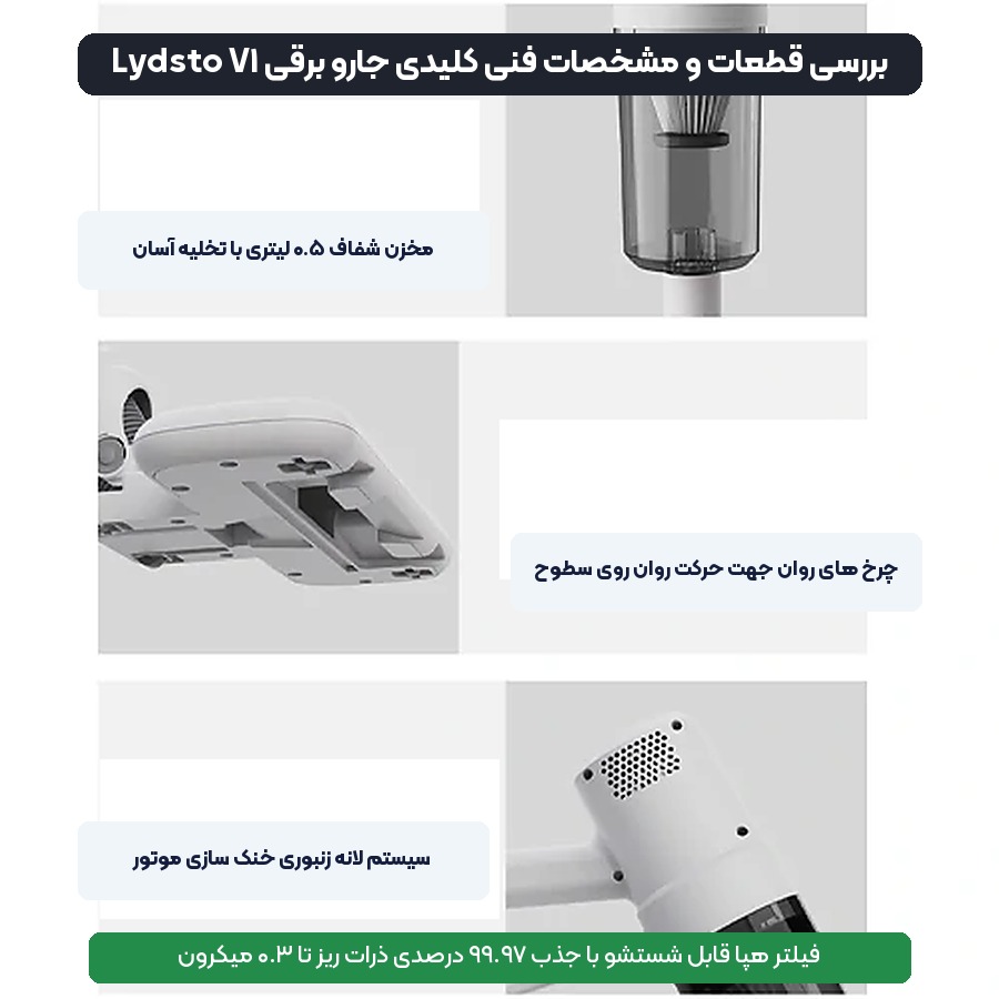 مخزن زباله و فیلتر هپا جارو برقی لیدستو Lydsto مدل V1