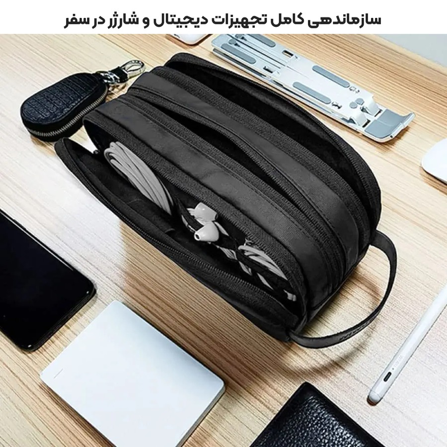 کیف دستی مسافرتی اکسسوری ویوو WIWU مدل Salem Travel Pouch 4 سازماندهی تجهیزات دیجیتال و شارژر با کیف دستی اکسسوری ویوو