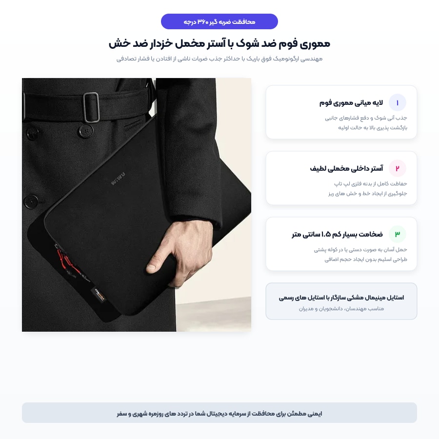 مموری فوم ضد ضربه و طراحی اسلیم کاور لپ تاپ ویوو