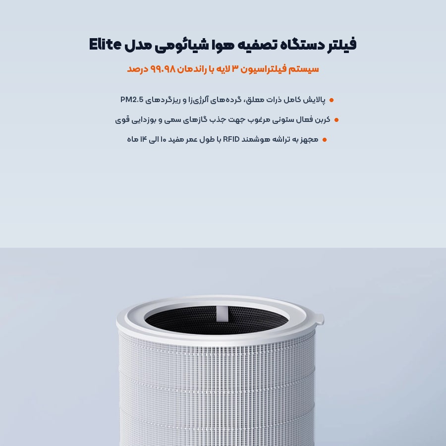 فیلتر دستگاه تصفیه هوا شیائومی Elite - راندمان پالایش ۹۹.۹۸ درصد فیلتر الیت شیائومی