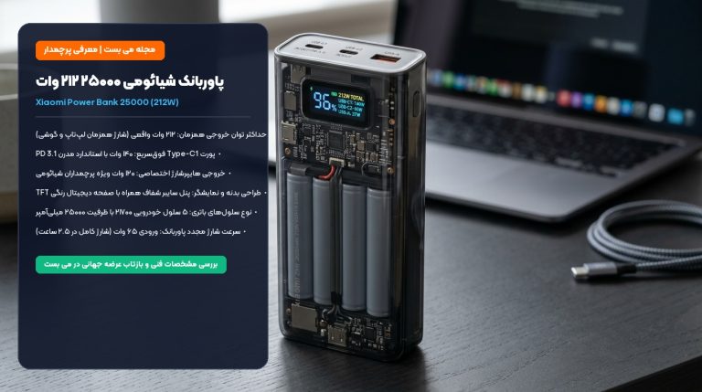 پاوربانک شیائومی ۲۵۰۰۰ ۲۱۲ وات؛ معرفی پرچمدار شفاف با شارژ ۱۴۰ واتی لپ تاپ – می بست