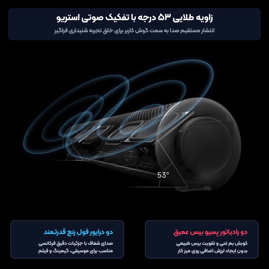 چیدمان صوتی و زاویه ۵۳ درجه اسپیکر کامپیوتر ردمی