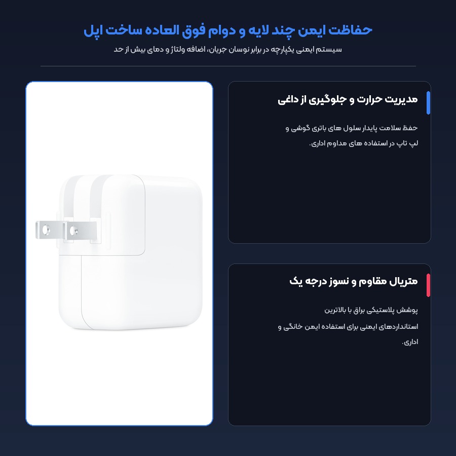 سیستم ایمنی چند لایه و دوام فوق العاده شارژر 30 وات اپل