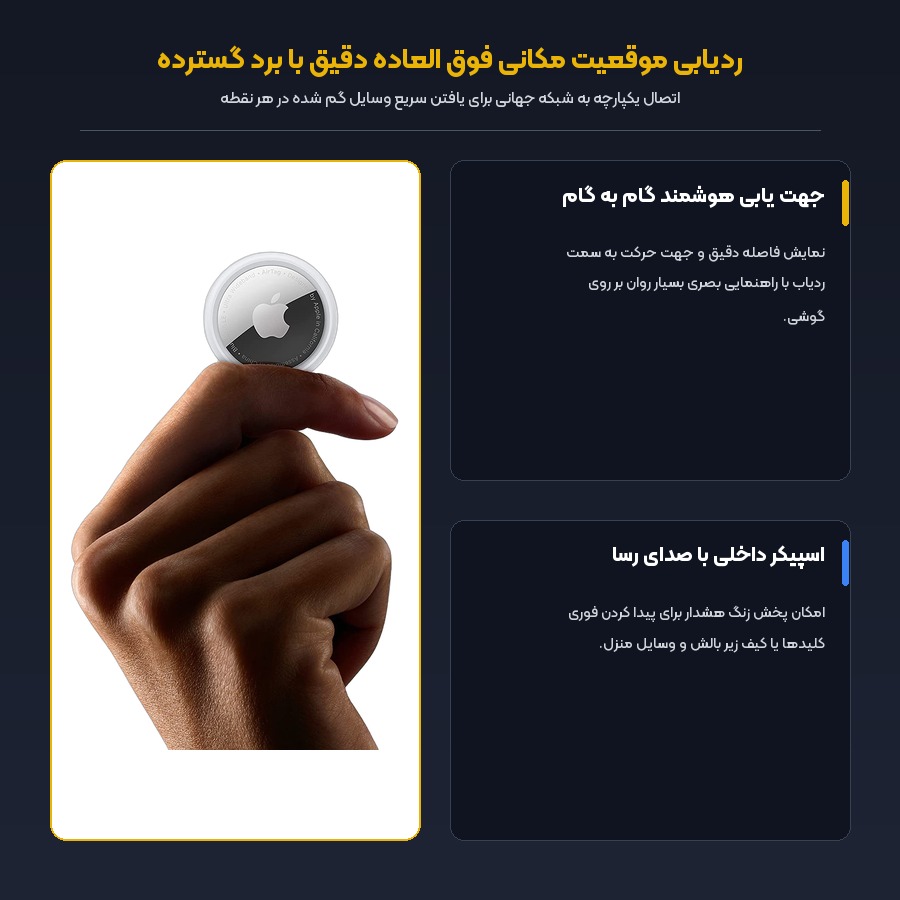 سیستم جهت یابی دقیق و اسپیکر داخلی ردیاب اپل ایرتگ