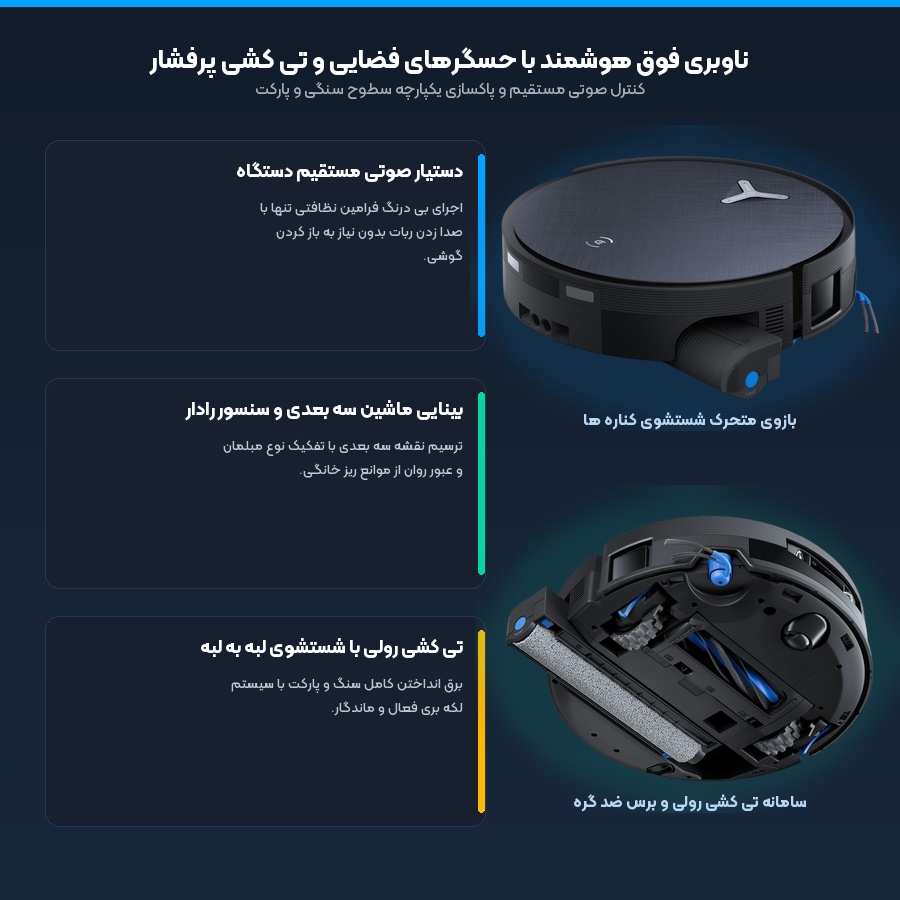 ناوبری هوشمند و تی کشی پرفشار جاروبرقی رباتیک اکووکس مدل Deebot X12 OmniCyclone