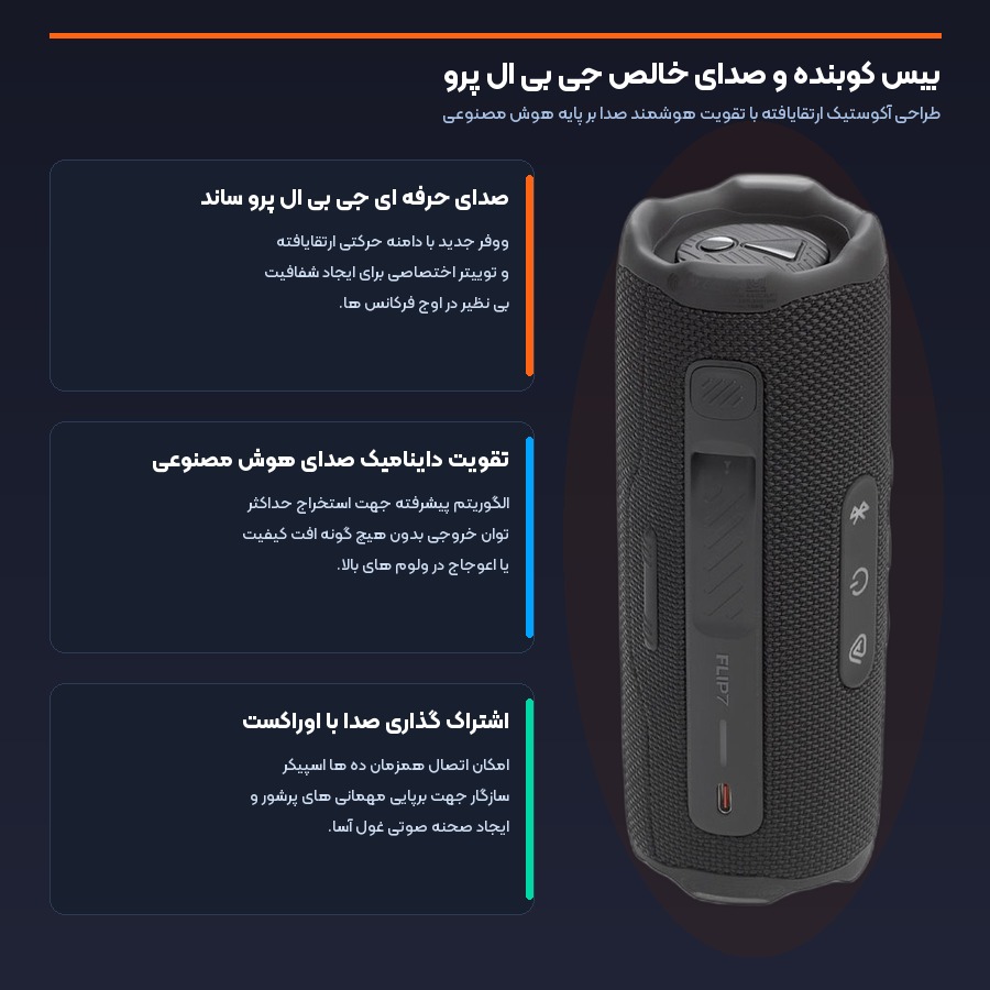 کیفیت پخش صدای خالص پرو ساند و اوراکست در اسپیکر بلوتوثی جی بی ال