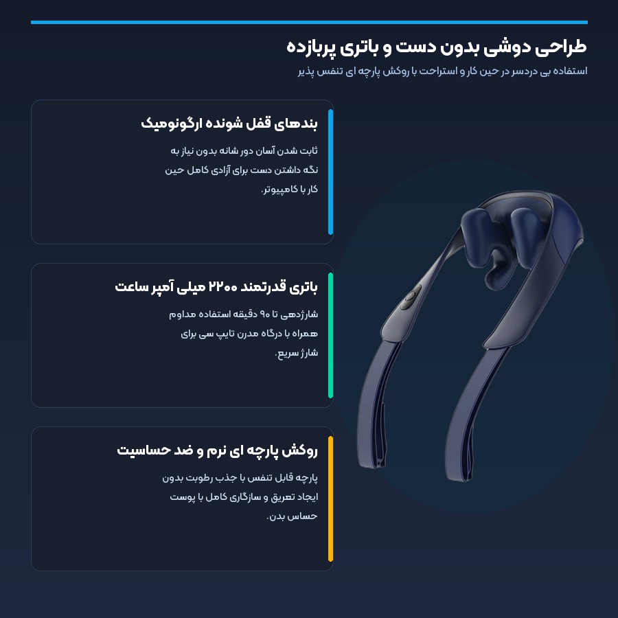 طراحی ارگونومیک بدون دخالت دست و باتری شارژی در ماساژور گردن فیلیپس