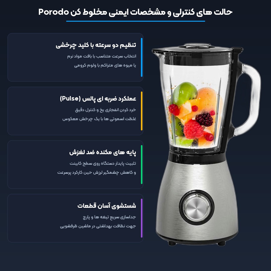 ولوم تنظیم ۲ سرعته به همراه عملکرد پالس مخلوط کن و آسیاب پرودو