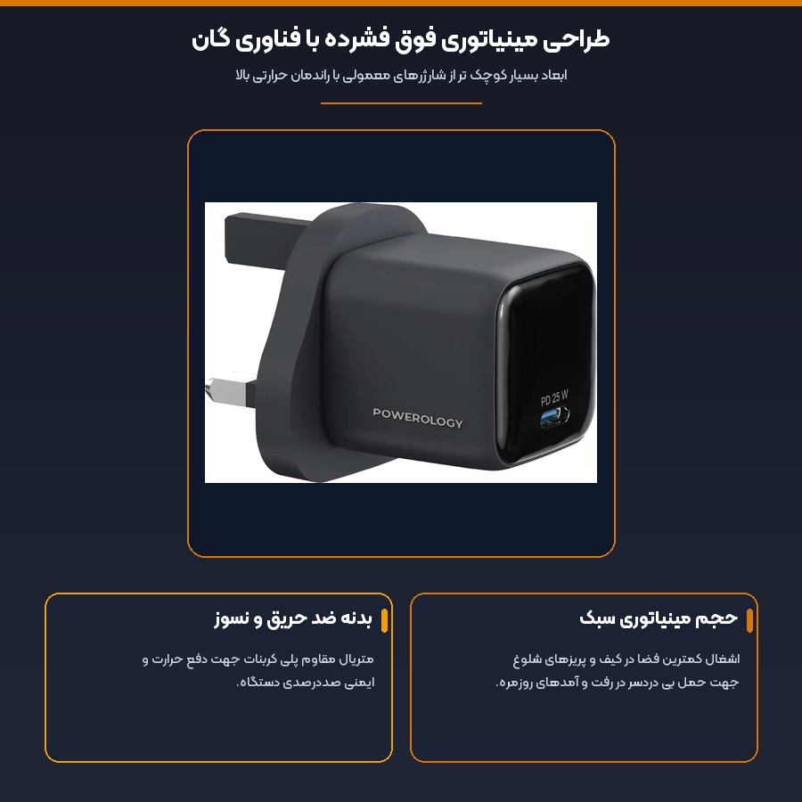 طراحی مینیاتوری فوق فشرده با فناوری گان در شارژر دیواری پاورولوژی