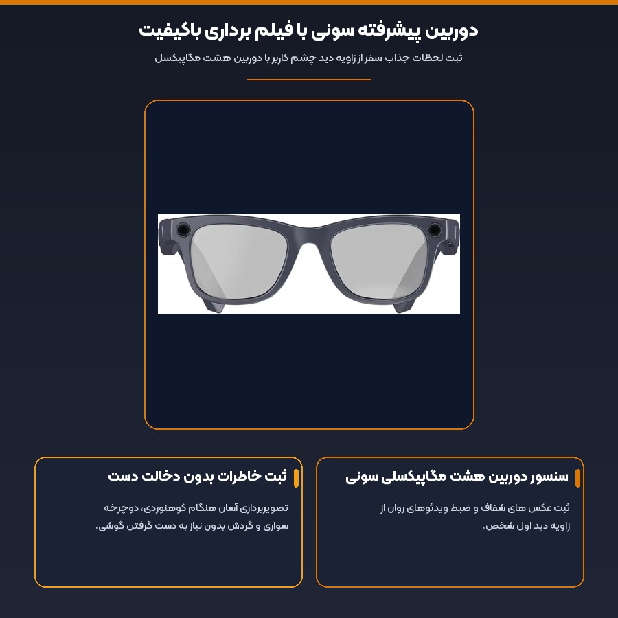 عینک هوشمند دوربین دار پاورولوژی Powerology مدل Paganspo AI Camera PWAICM 4 دوربین پیشرفته سونی با فیلم برداری باکیفیت در عینک دوربین دار پاورولوژی