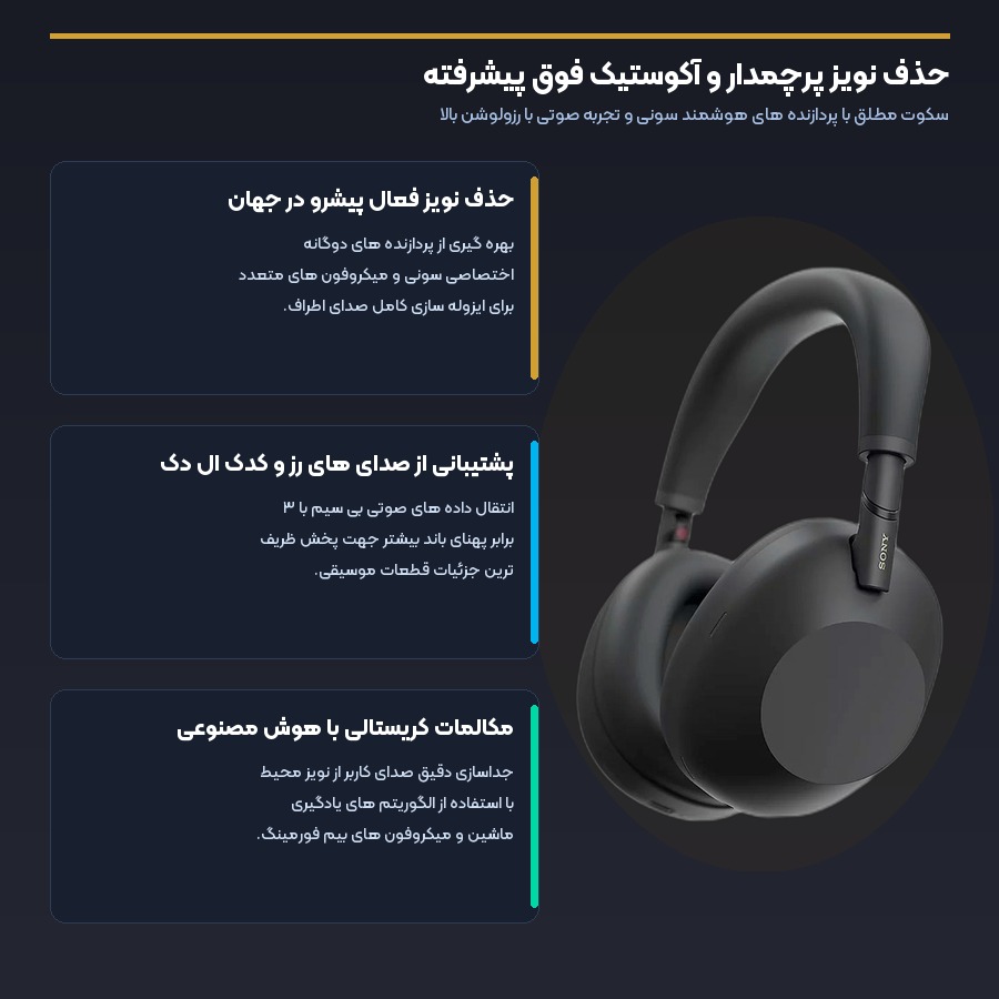 هدفون بی سیم سونی Sony مدل WH-1000XM6 4 پردازنده های حذف نویز پرچمدار و صدای های رز در هدفون بی سیم سونی