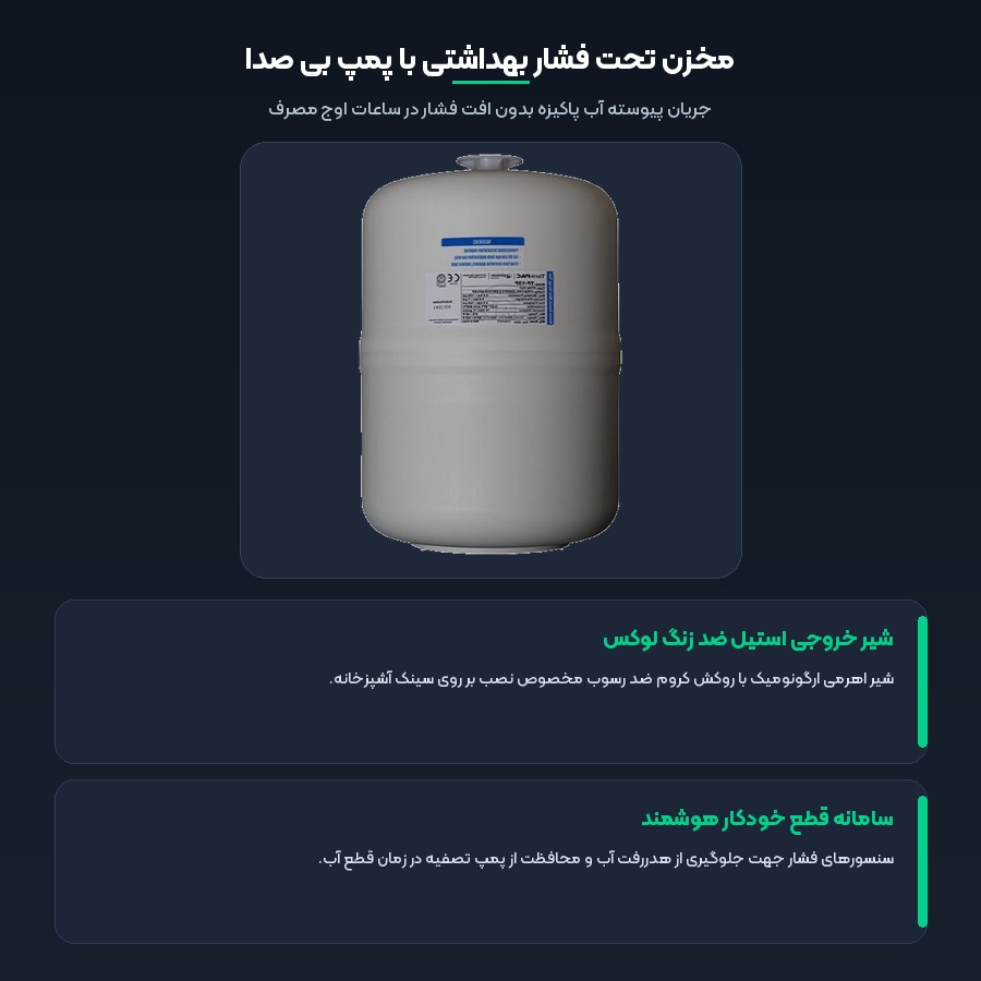 دستگاه تصفیه کننده آب Water Spirit مدل 6-RO 5 مخزن تحت فشار آنتی باکتریال و پمپ بی صدا در دستگاه تصفیه آب واتر اسپریت