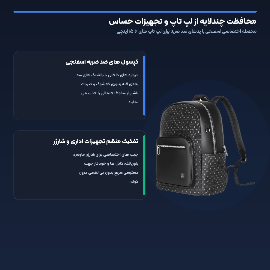 کوله پشتی لپ تاپ ضد آب ویوو WIWU مدل Master Pro 4 محفظه اختصاصی ضد ضربه لپ تاپ کوله پشتی لپ تاپ ضد آب ویوو Master Pro
