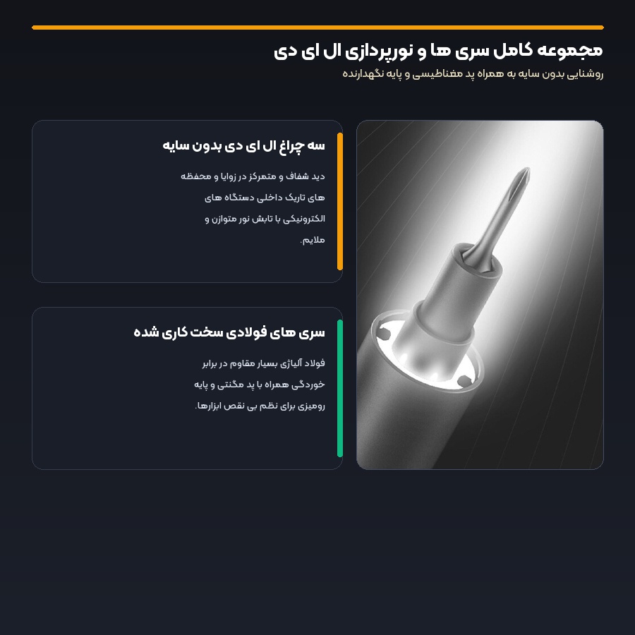 مجموعه کامل سری ها و نورپردازی ال ای دی پیچ گوشتی برقی واو استیک مدل Wowstick 1F Plus