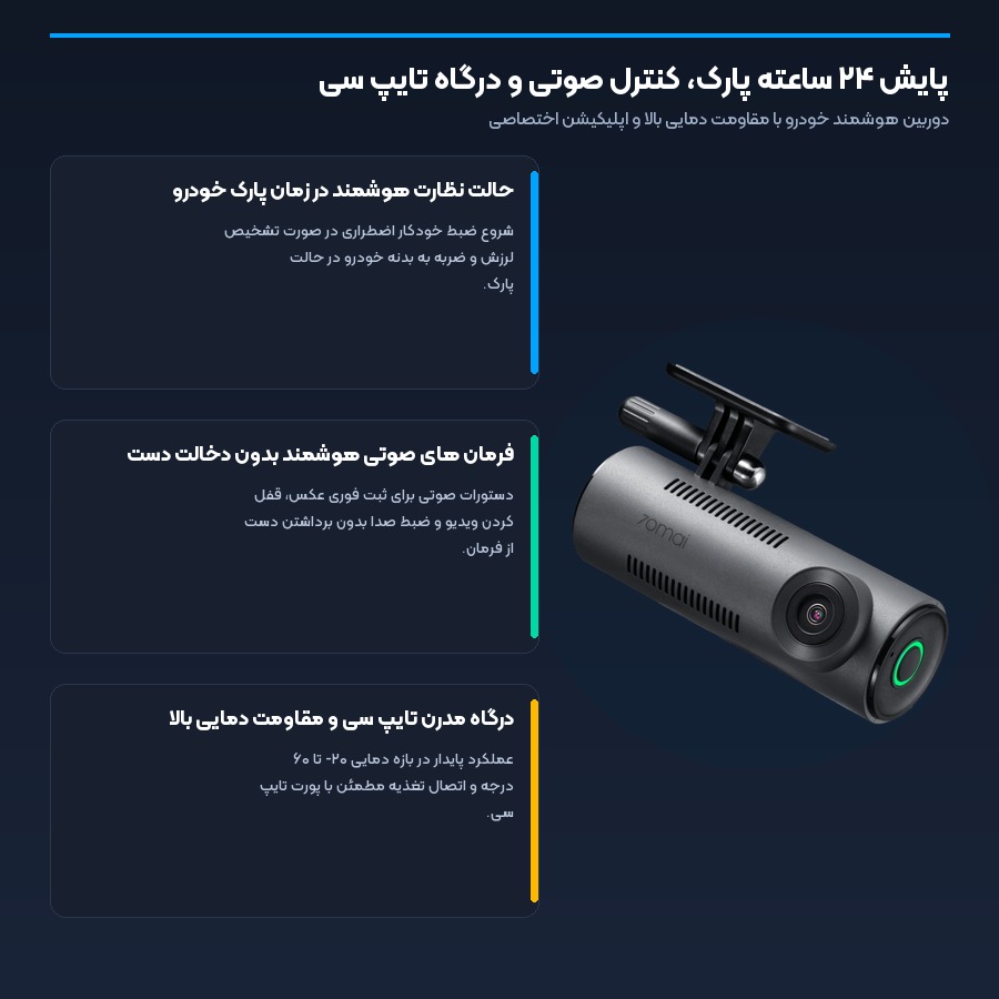 قابلیت کنترل صوتی هوشمند و پایش ۲۴ ساعته پارک در دوربین ثبت وقایع خودرو سونتی می M310
