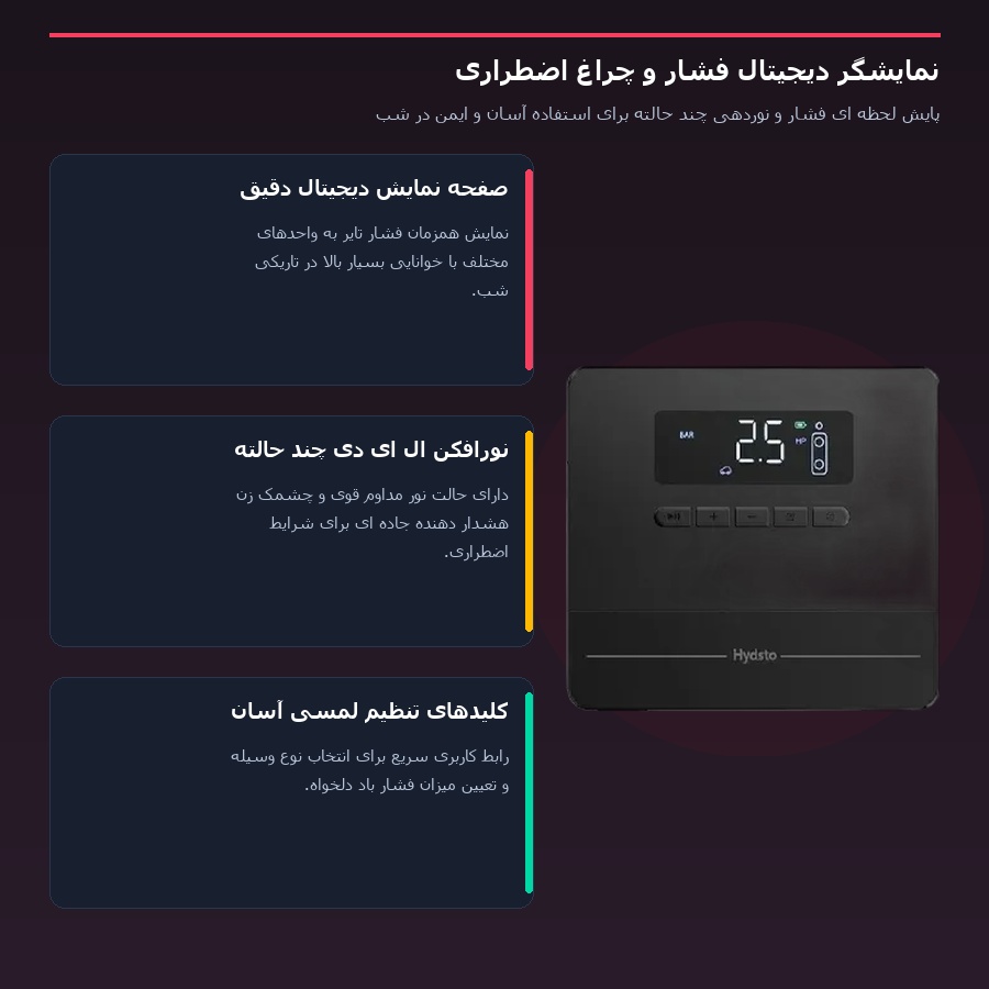 پمپ باد چند منظوره لیدستو Lydsto مدل YM-DGNCQB01 5 صفحه نمایش دیجیتال دقیق و نورافکن اضطراری پمپ باد چند منظوره لیدستو