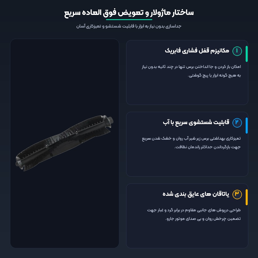 تعویض آسان و شستشوی برس اصلی جارو رباتیک شیائومی لیدستو مدل R1