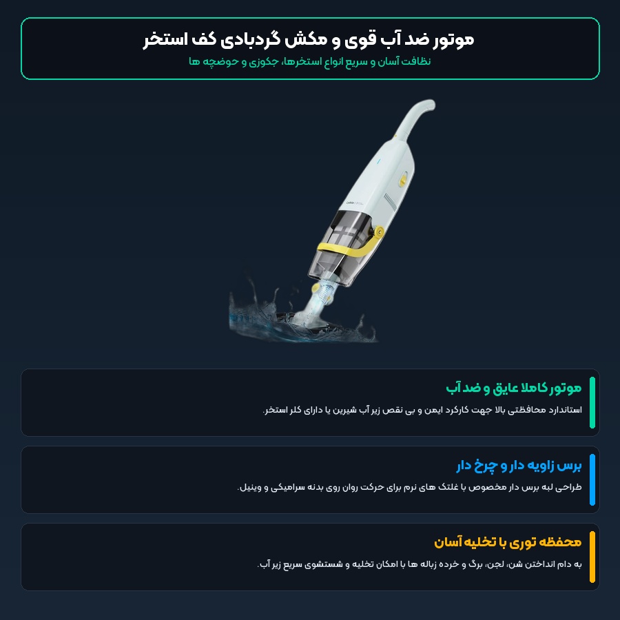 جارو شارژی استخر شیائومی لیدستو Lydsto مدل S1 4 موتور مکنده قوی ضد آب جاروی استخر لیدستو S1
