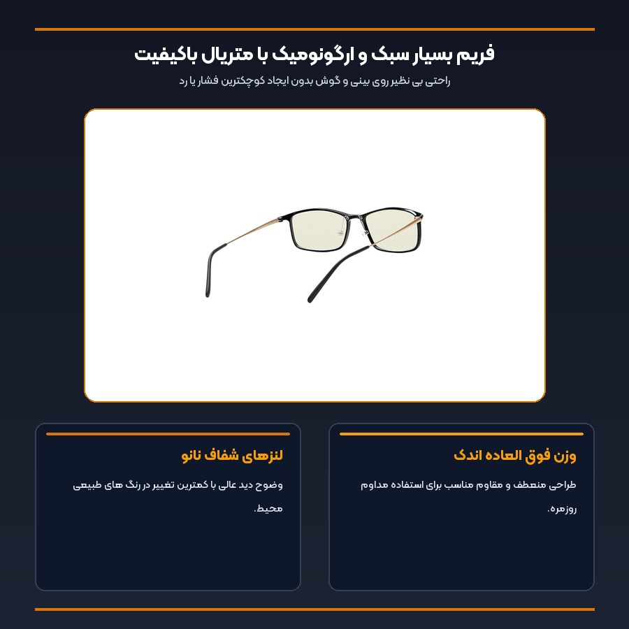 اینفوگرافیک طراحی فوق سبک و بدون فشار عینک کامپیوتر شیائومی HMJ01TS