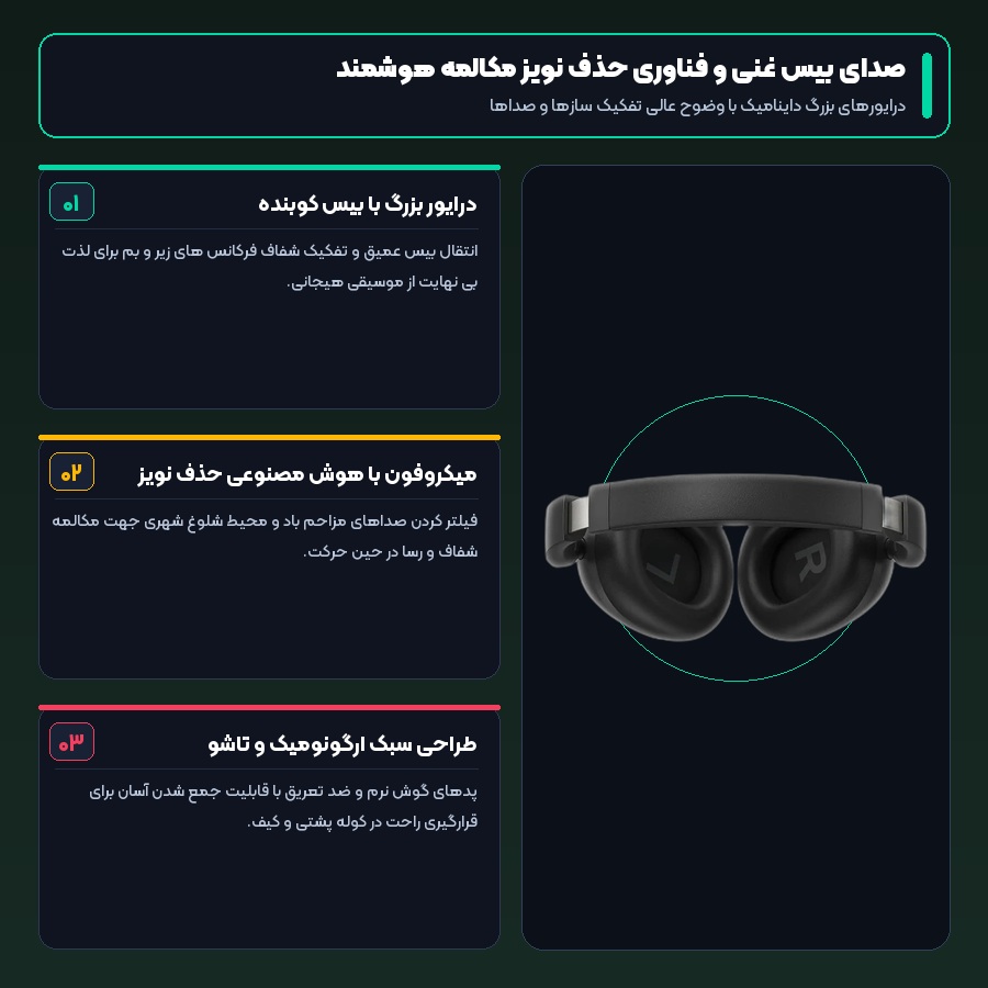 هدفون بلوتوثی شیائومی ردمی Xiaomi Redmi مدل Buds Neo 5 اینفوگرافیک صدای بیس غنی و فناوری حذف نویز مکالمه هوشمند هدفون بلوتوثی ردمی نئو