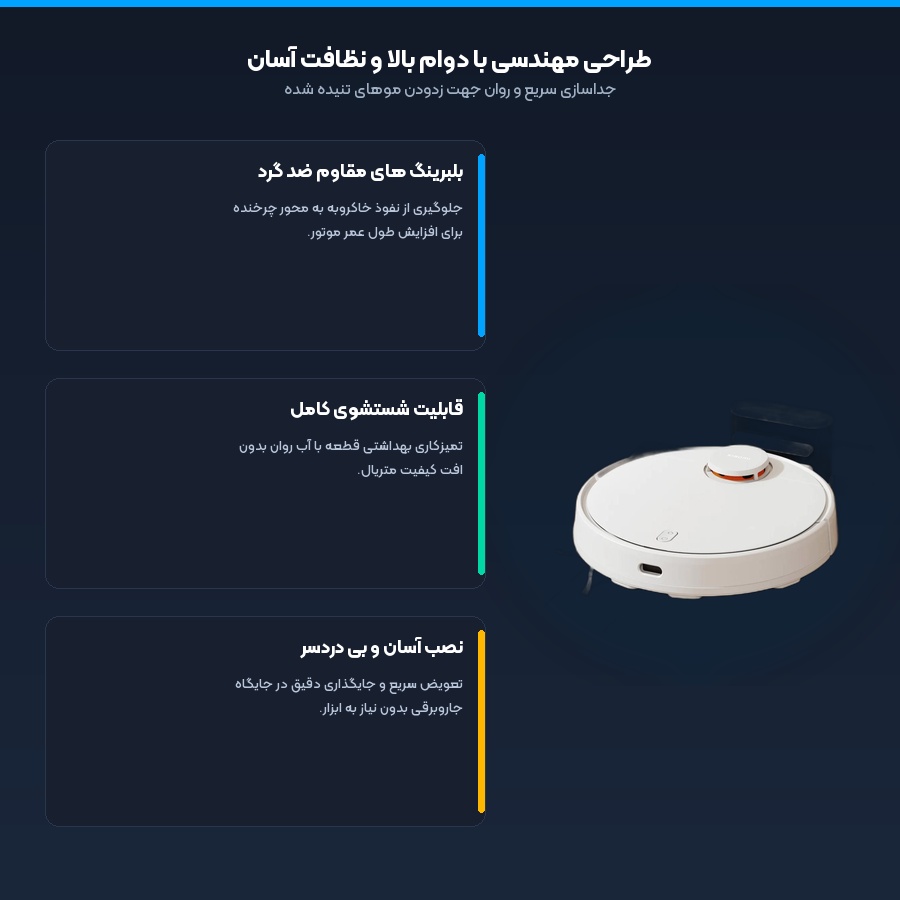برس اصلی جارو رباتیک شیائومی Xiaomi مدل S10 Plus 4 طراحی مهندسی و قابلیت شستشوی برس اصلی جارو رباتیک شیائومی مدل S10 Plus