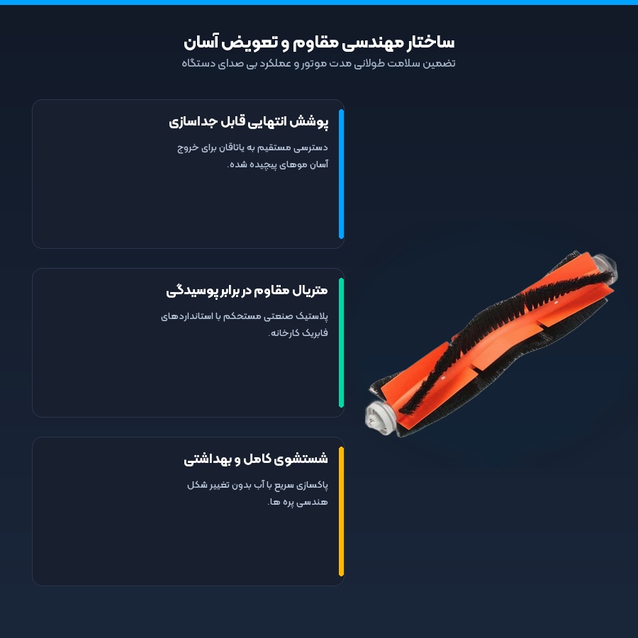 ساختار مهندسی مقاوم برس اصلی جارو رباتیک شیائومی مدل X20 Max