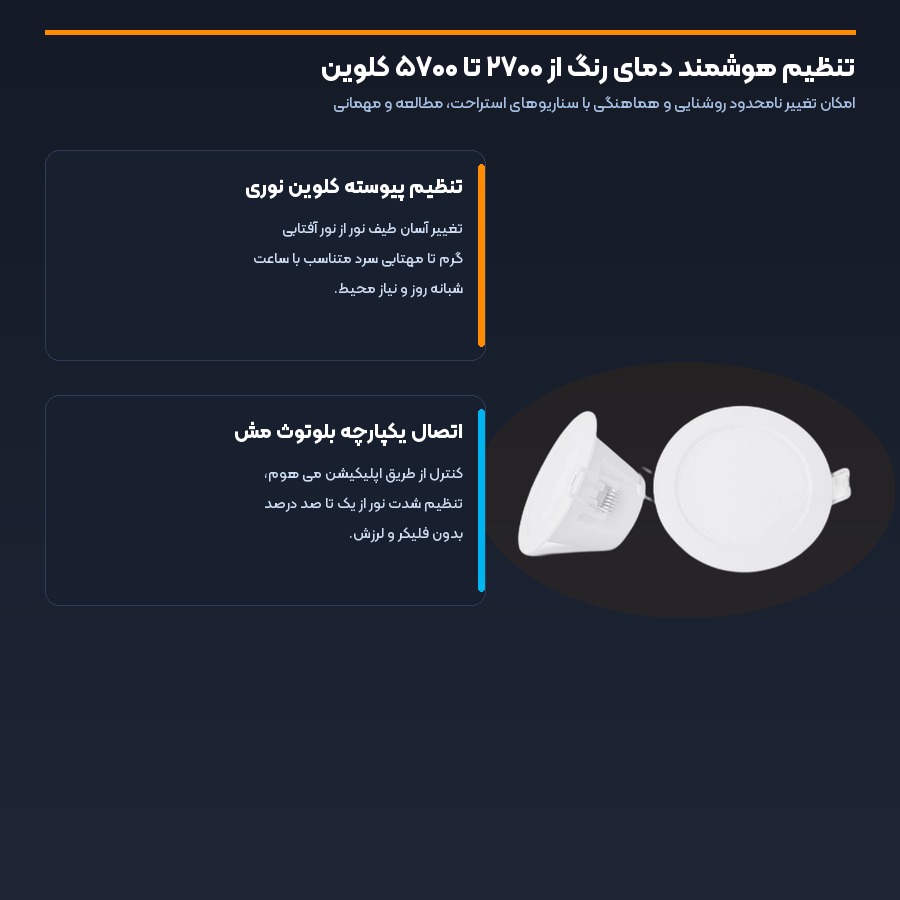 تنظیم هوشمند دمای رنگ نور چراغ هالوژن دانلایت ۲ شیائومی
